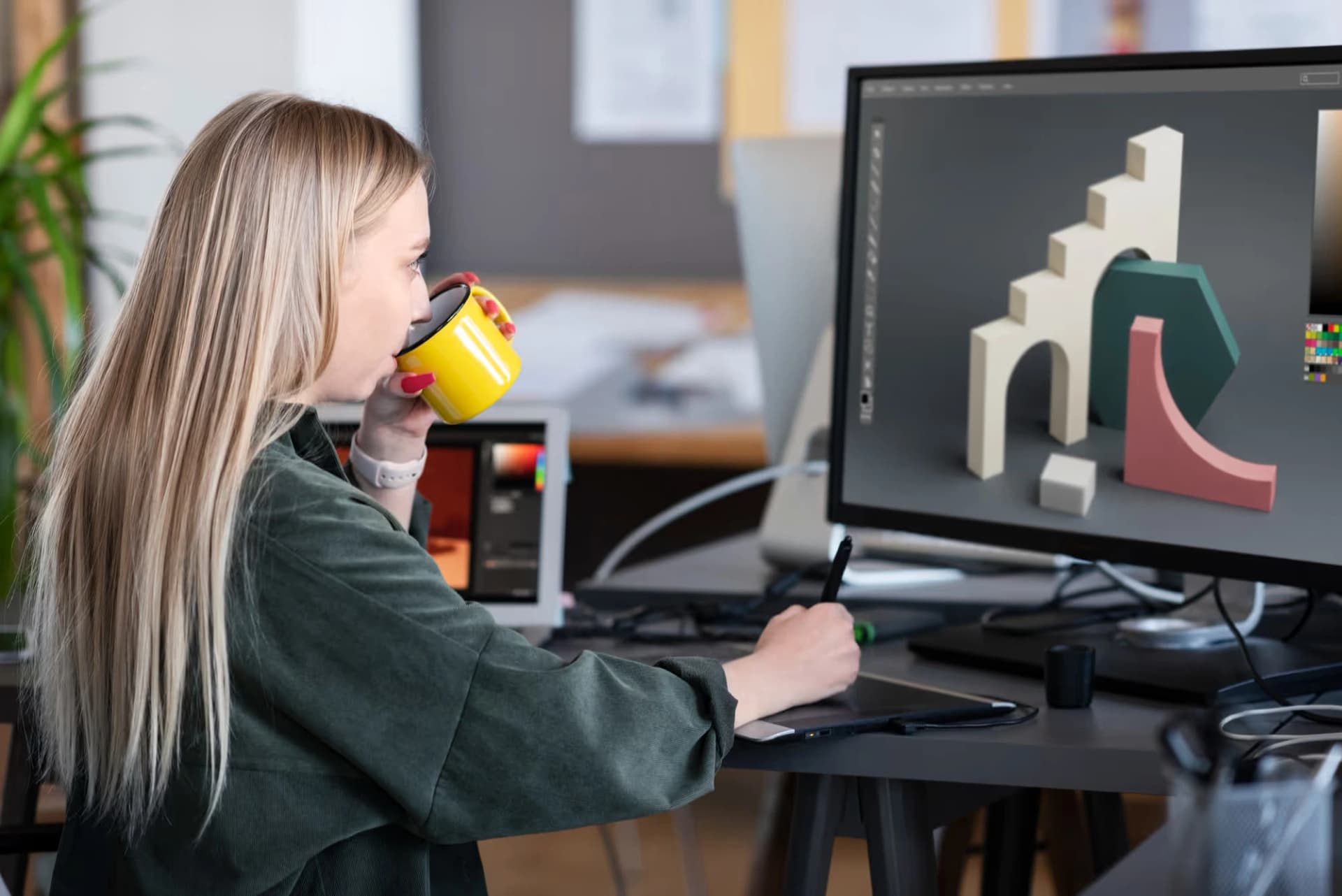 una chica haciendo un diseño 3d profesional para imprimir en 3d