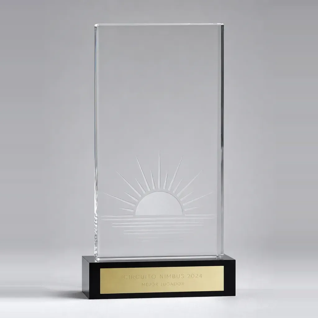 Placa de jubilació de metacrilat gravada.